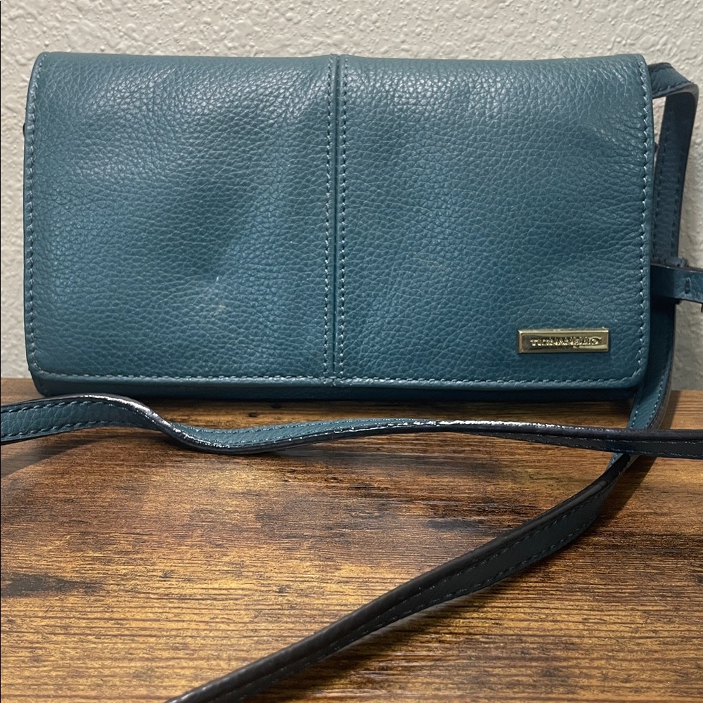 Tignanello Deep Teal Green Pebbled Leather Small Wallet Bag
